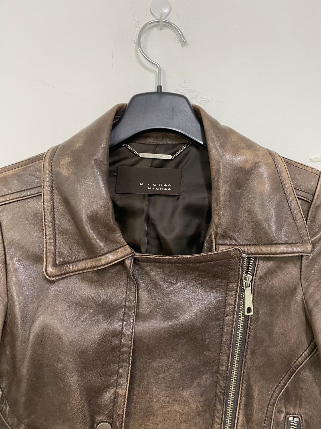 미샤 브라운 가죽 라이더 자켓 상품이미지4