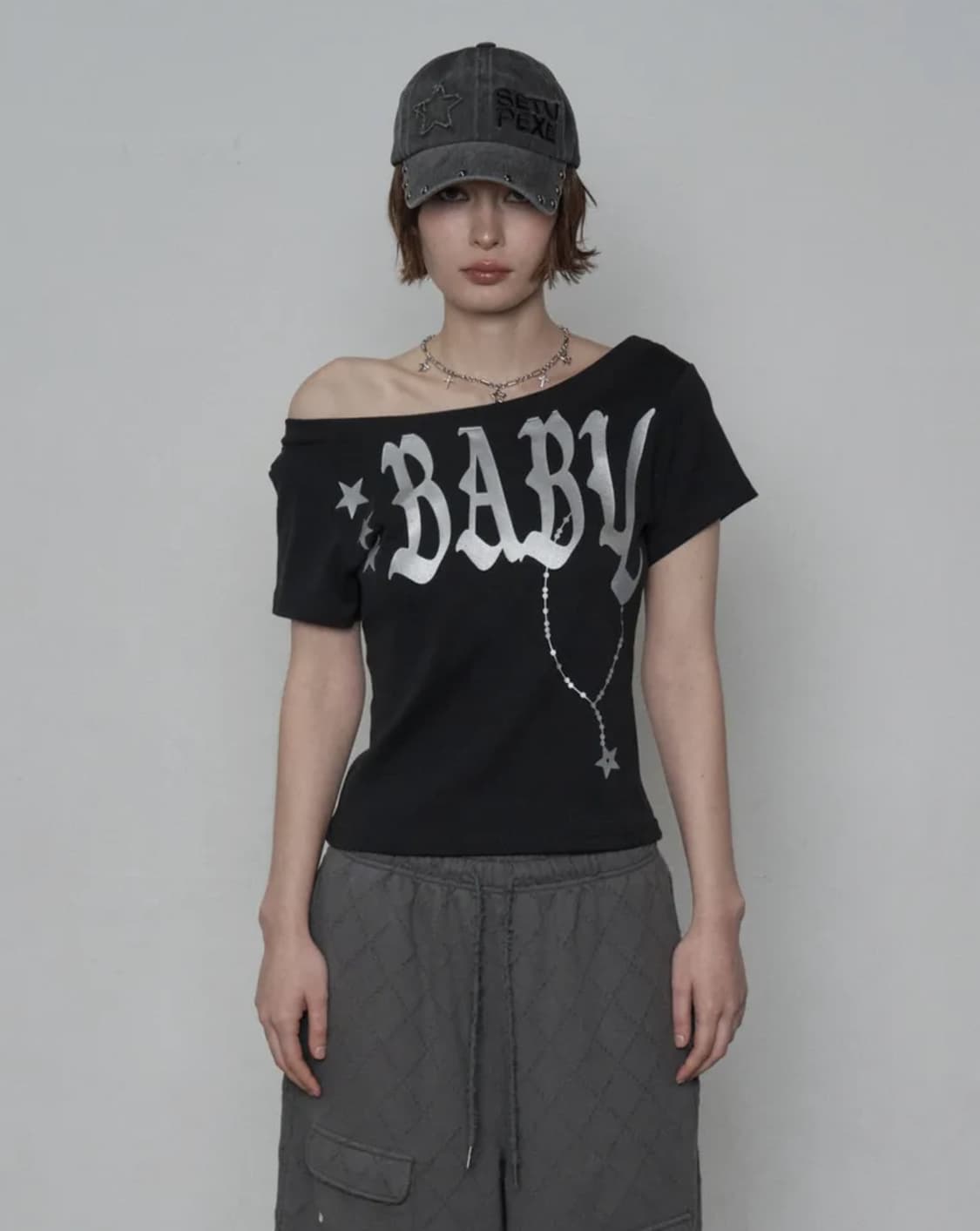 (새) 셋업이엑스이 BABY WIDE NECK TOP / BLACK 상품이미지1