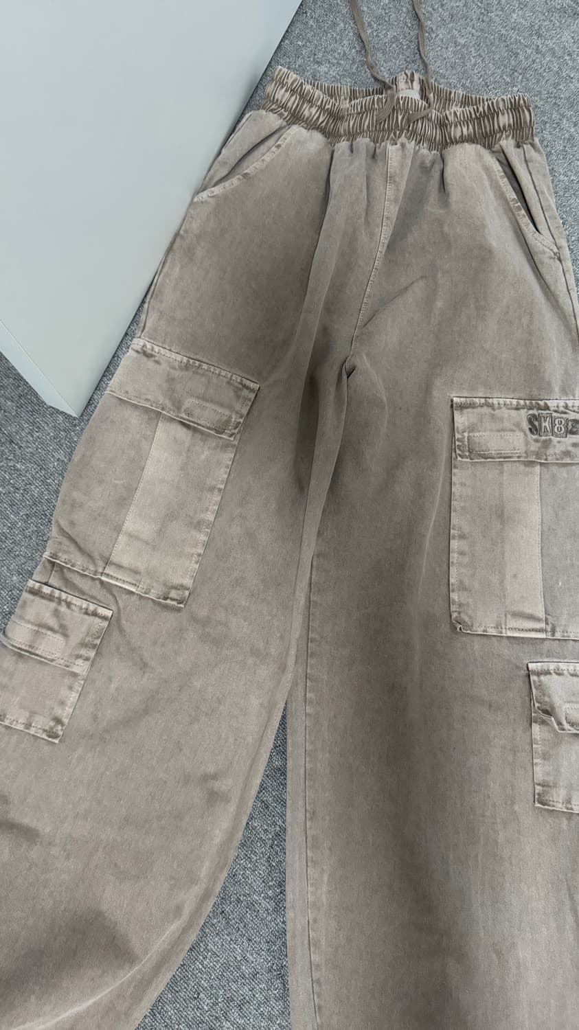 스케이터락 피그먼트 코튼 와이드 팬츠 베이지 상품이미지2