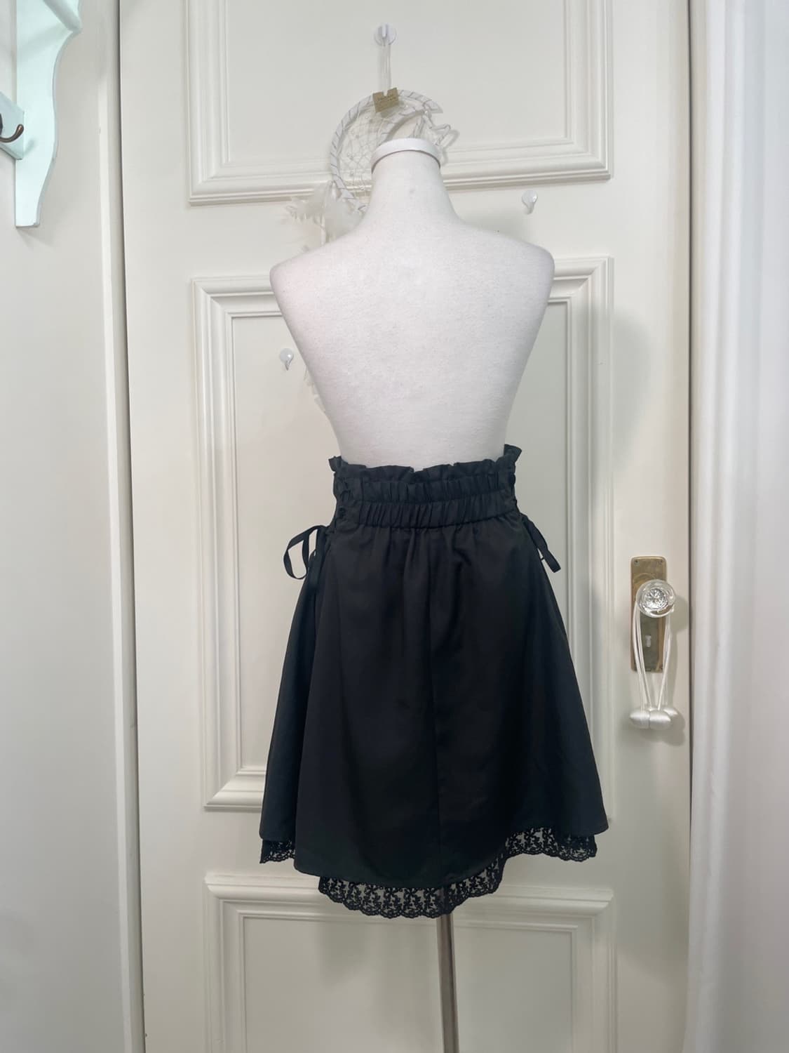 black side lace-up under lace midi skirt 상품이미지3