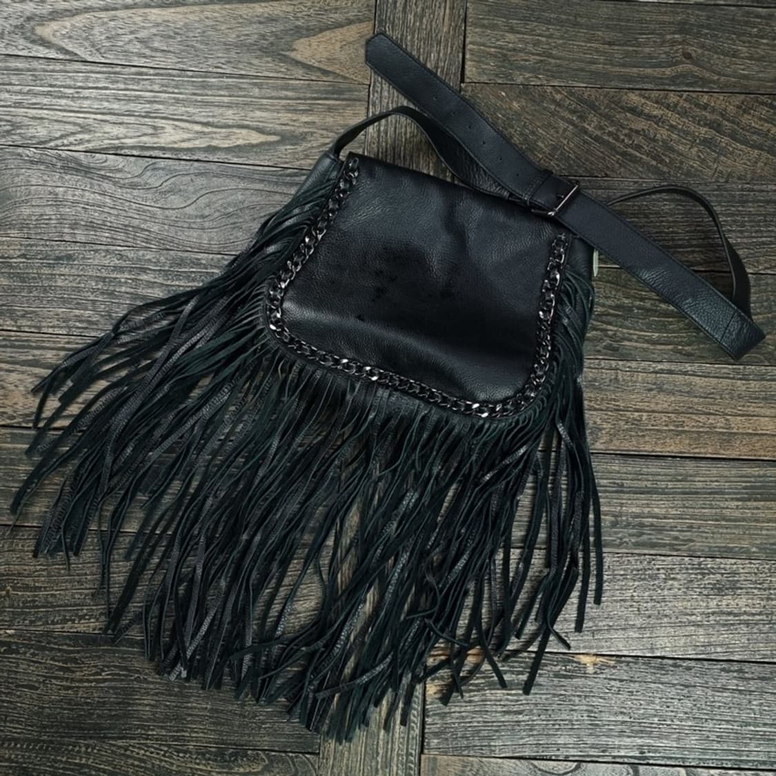 [자라](새상품) 프린지 레더 크로스백 블랙 M19231 상품이미지1