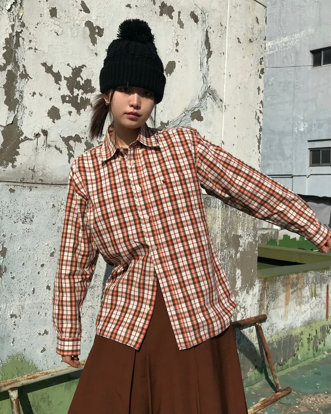 오렌지 브라운 체크 셔츠  상품이미지1