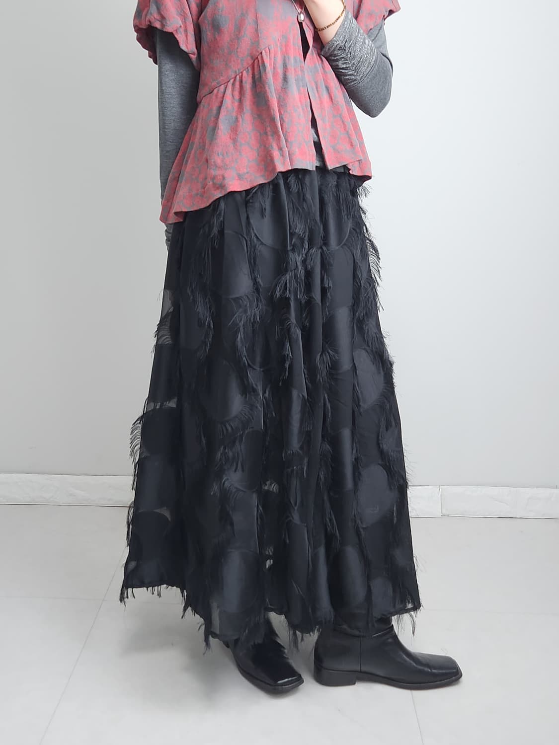 도트 수술 롱 스커트 상품이미지5