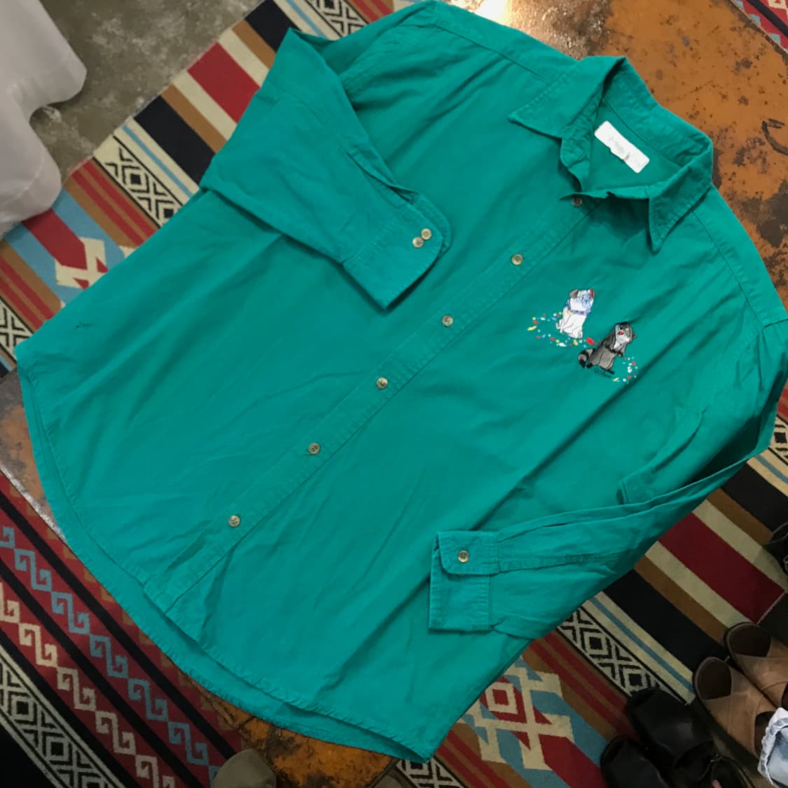 90s vtg 디즈니 자수 청록 코튼 셔츠 남성 115 빅사이즈  상품이미지2