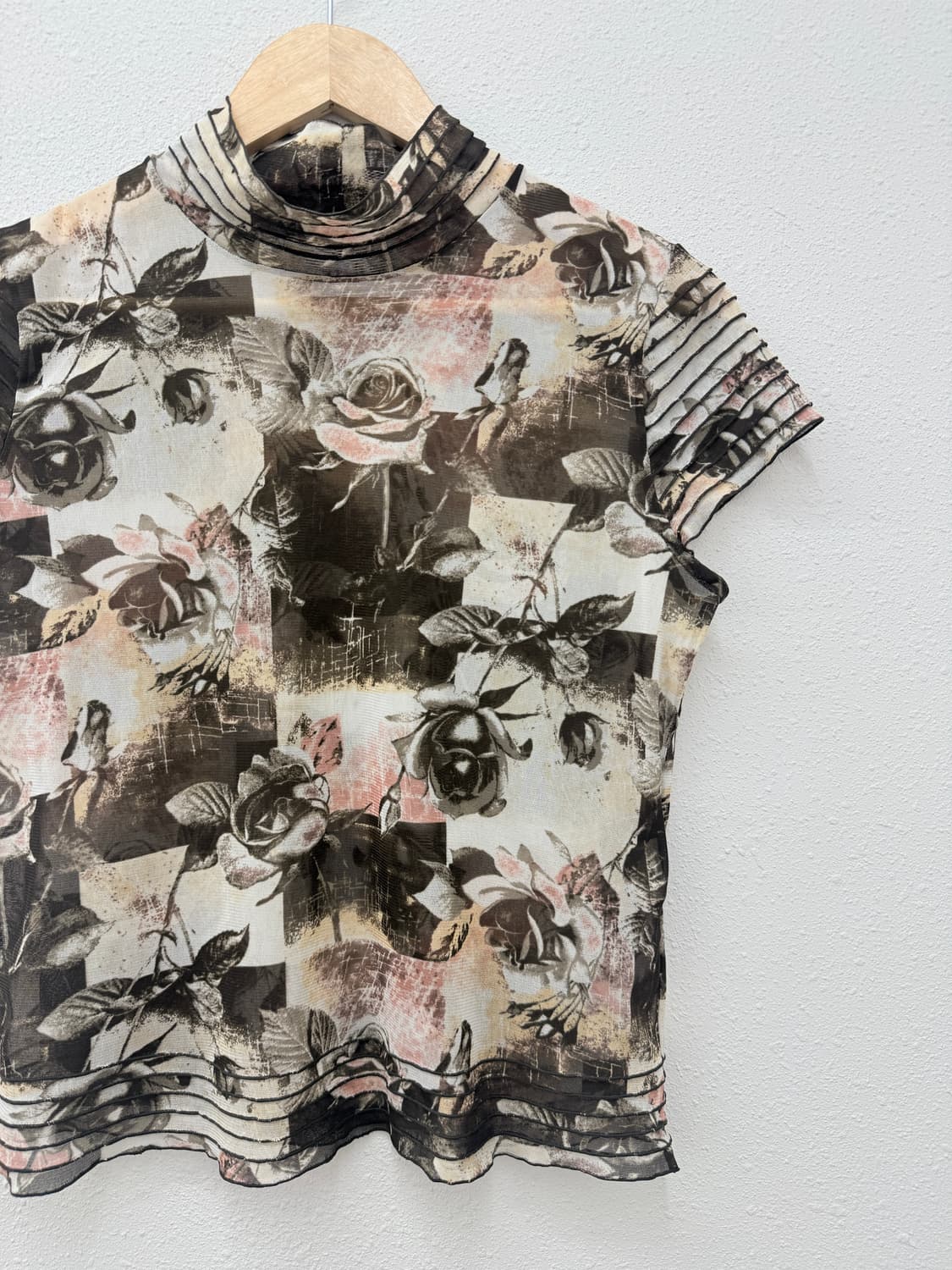 빈티지 vent de mer 브라운 로즈 프릴 시스루 블라우스 상품이미지3