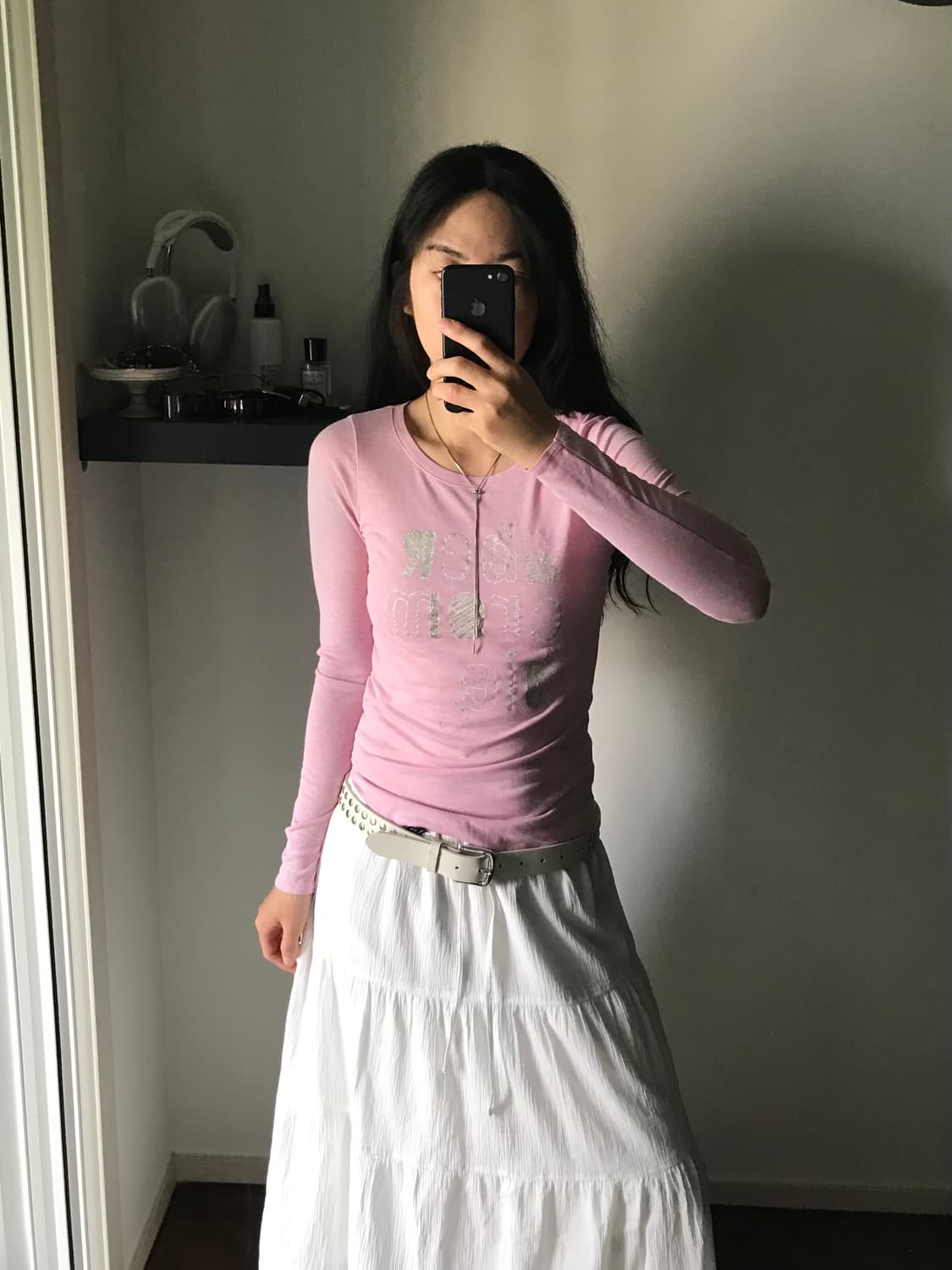 아베크롬비 중앙 프린팅 연핑크 긴팔티 상품이미지1