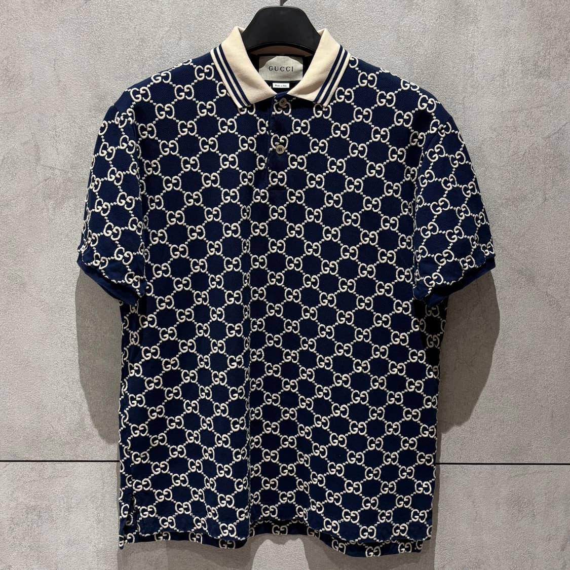 A / L (103) 구찌 GG 스트레치 코튼 카라티 네이비 백화점판 상품이미지1