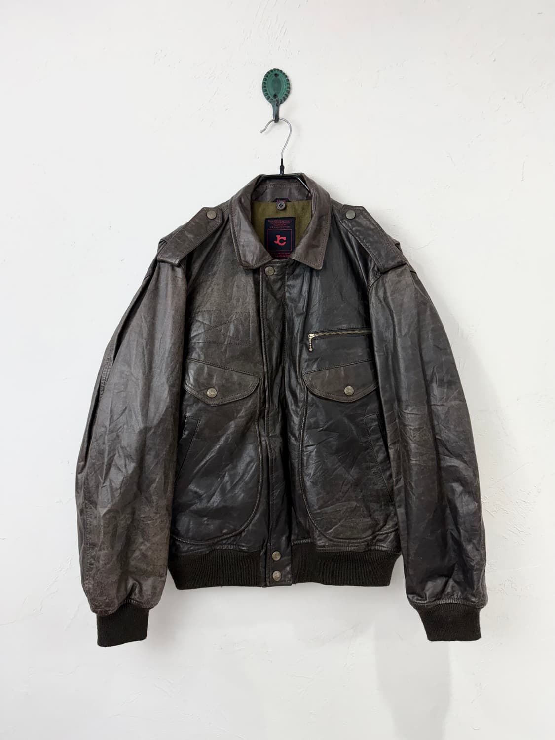 90s JC HAWARD 카우레더 봄버 상품이미지1