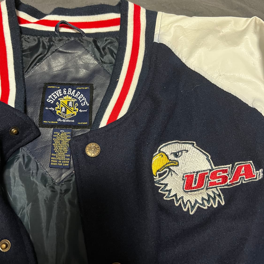 USA 성조기, 독수리 자수 소가죽 레더 바시티 상품이미지5