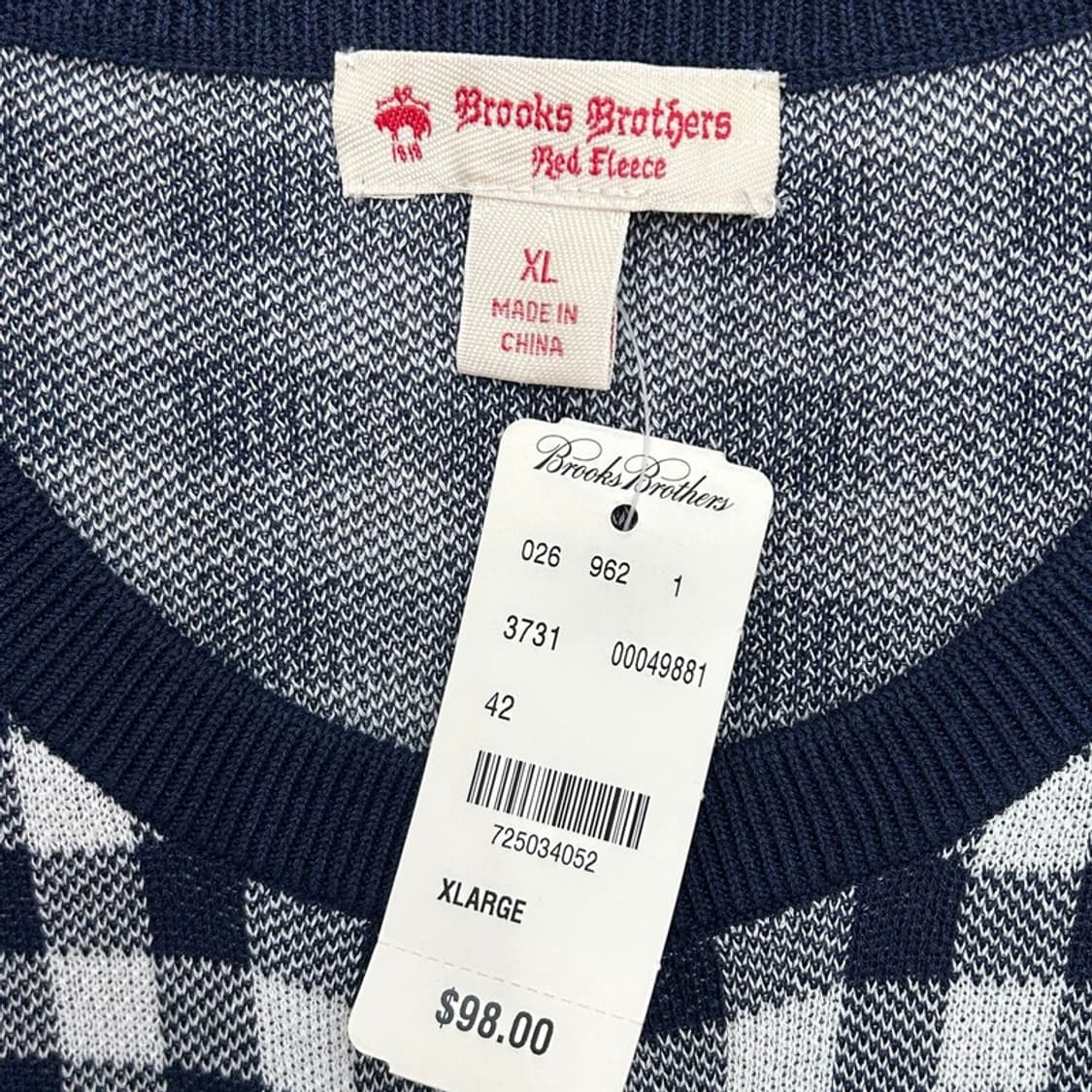 새상품 브룩스 브라더스 네이비 깅엄 체크 가디건 XL 상품이미지3