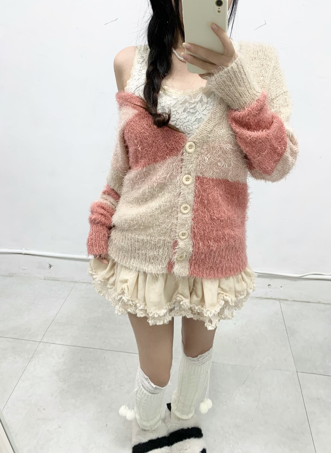 [AVAN LILY] 폭닥 로걀 핑크 아이보리 가디건 상품이미지4