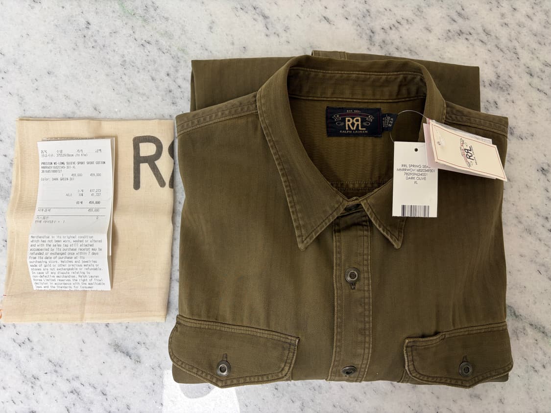 더블알엘/ 가먼트 다이헤링본트윌 워크셔츠/ XL 상품이미지4