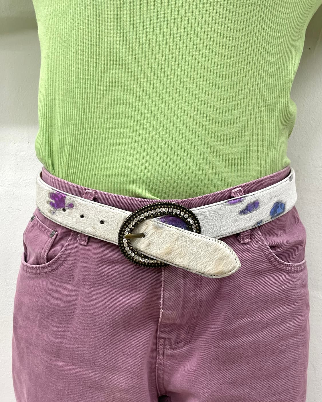 white calf hair neon cubic belt 상품이미지2