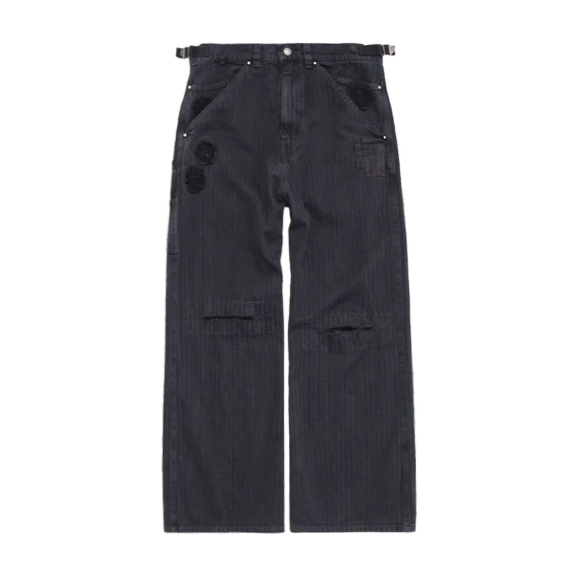 3)폴리테루 1011크로스 패치드 스트라이츠 팬츠 블랙 상품이미지1