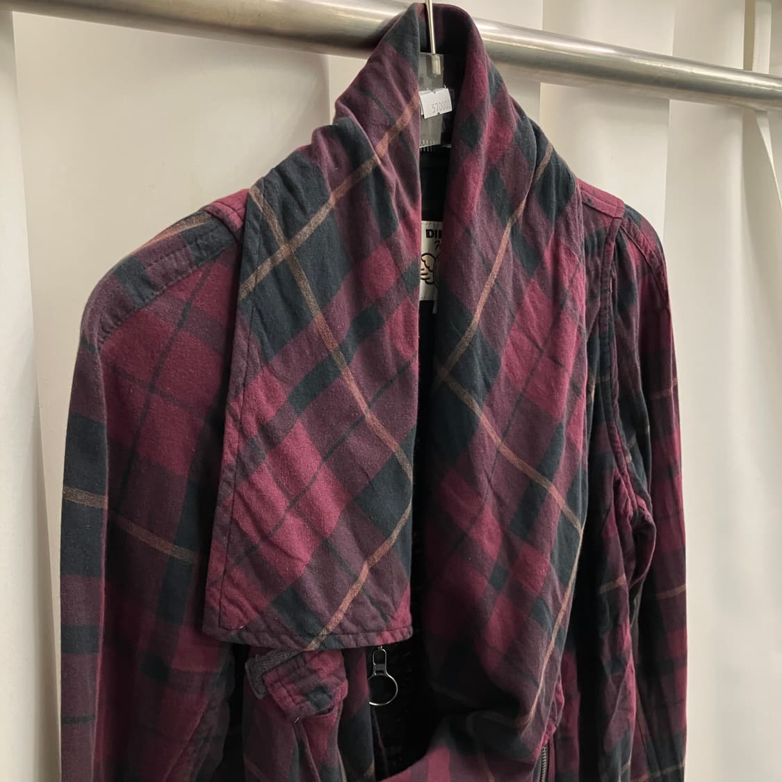 디젤 레드 체크 드레이프 펑크 자켓 M 상품이미지5