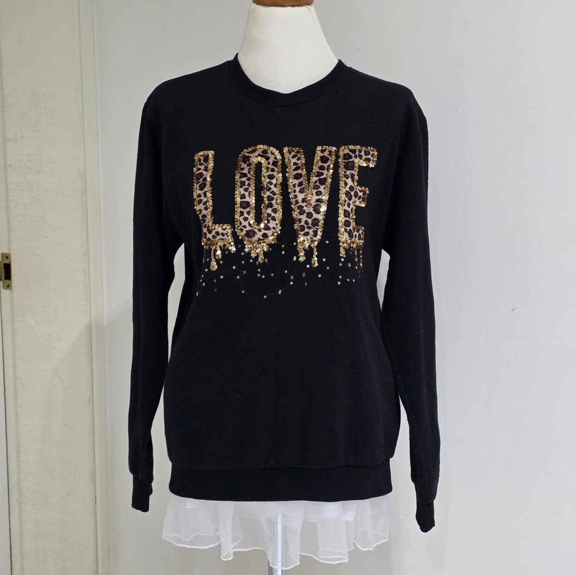 빈티지 LOVE 빅로고 호피레오파드 골드스팽클 오네갸루 맨투맨 상품이미지3