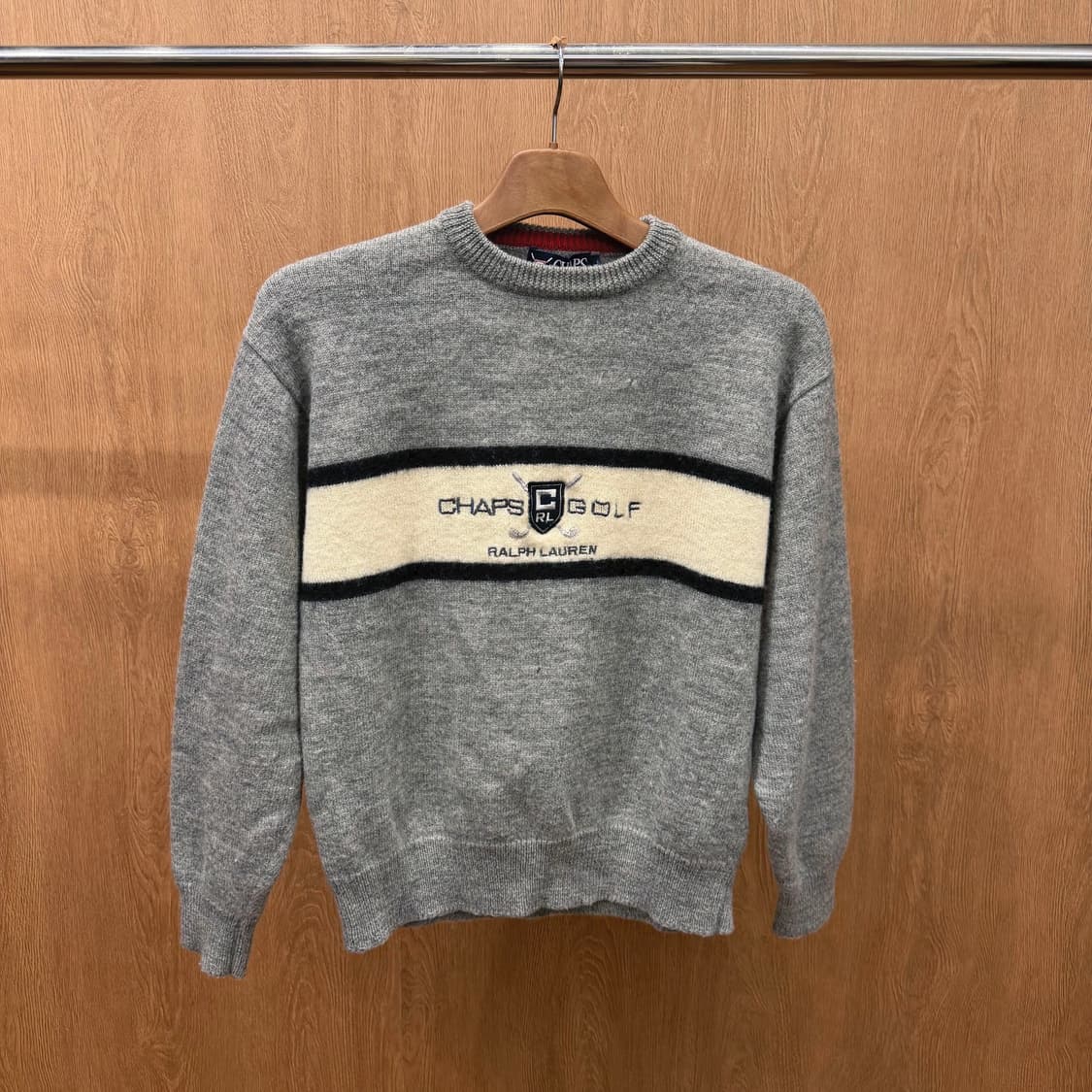 랄프로렌 라운드넥 니트 로고 자수 크레스트 엠블럼 배색 디테일 그레이 상품이미지2