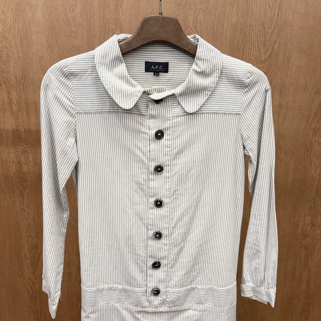 아페쎄 스트라이프 셔츠 원피스 라운드 카라 벨트 스트랩 디테일 화이트 상품이미지4