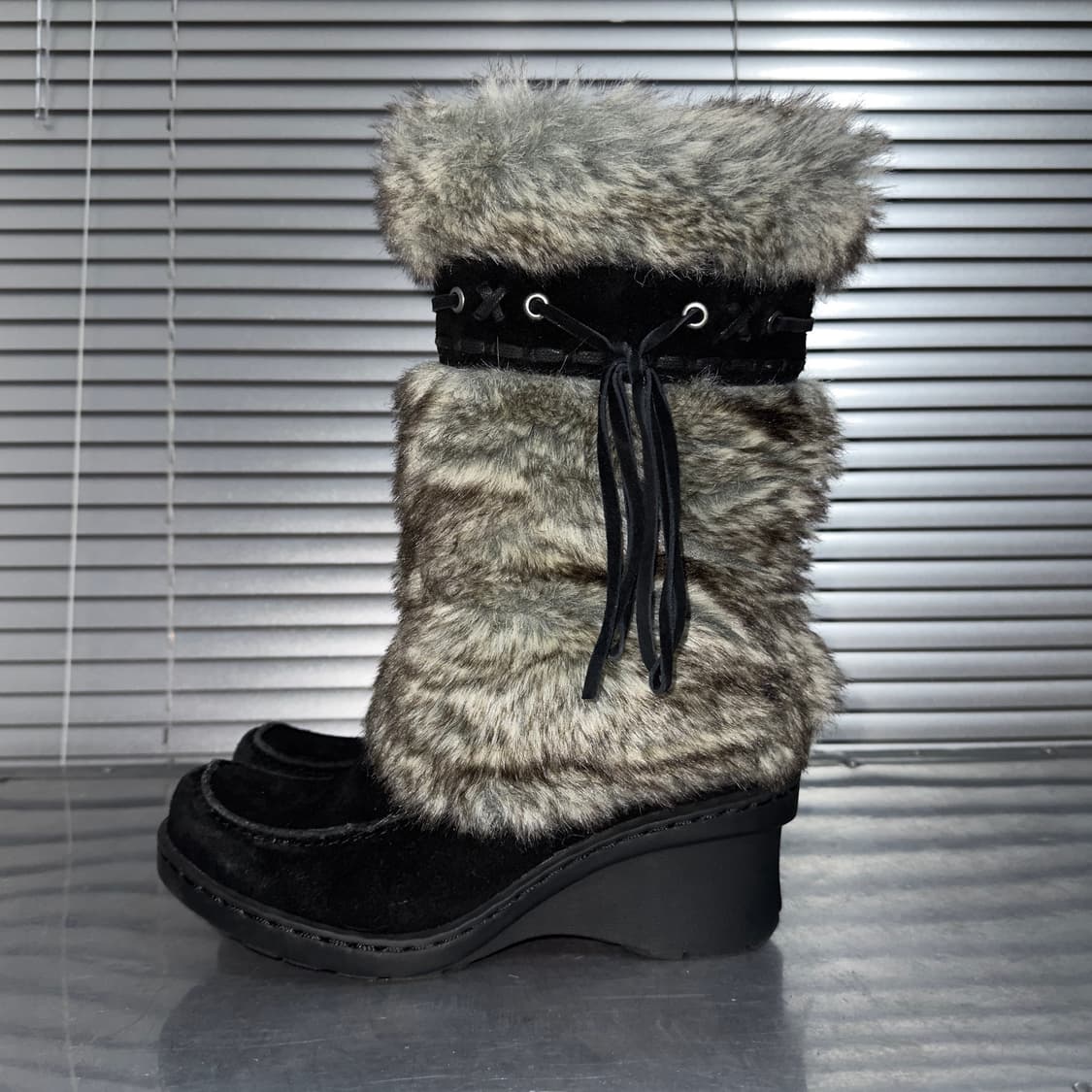 00s 레어 내추럴라이저 스웨이드 & 퍼 털 스노우 부츠 상품이미지2