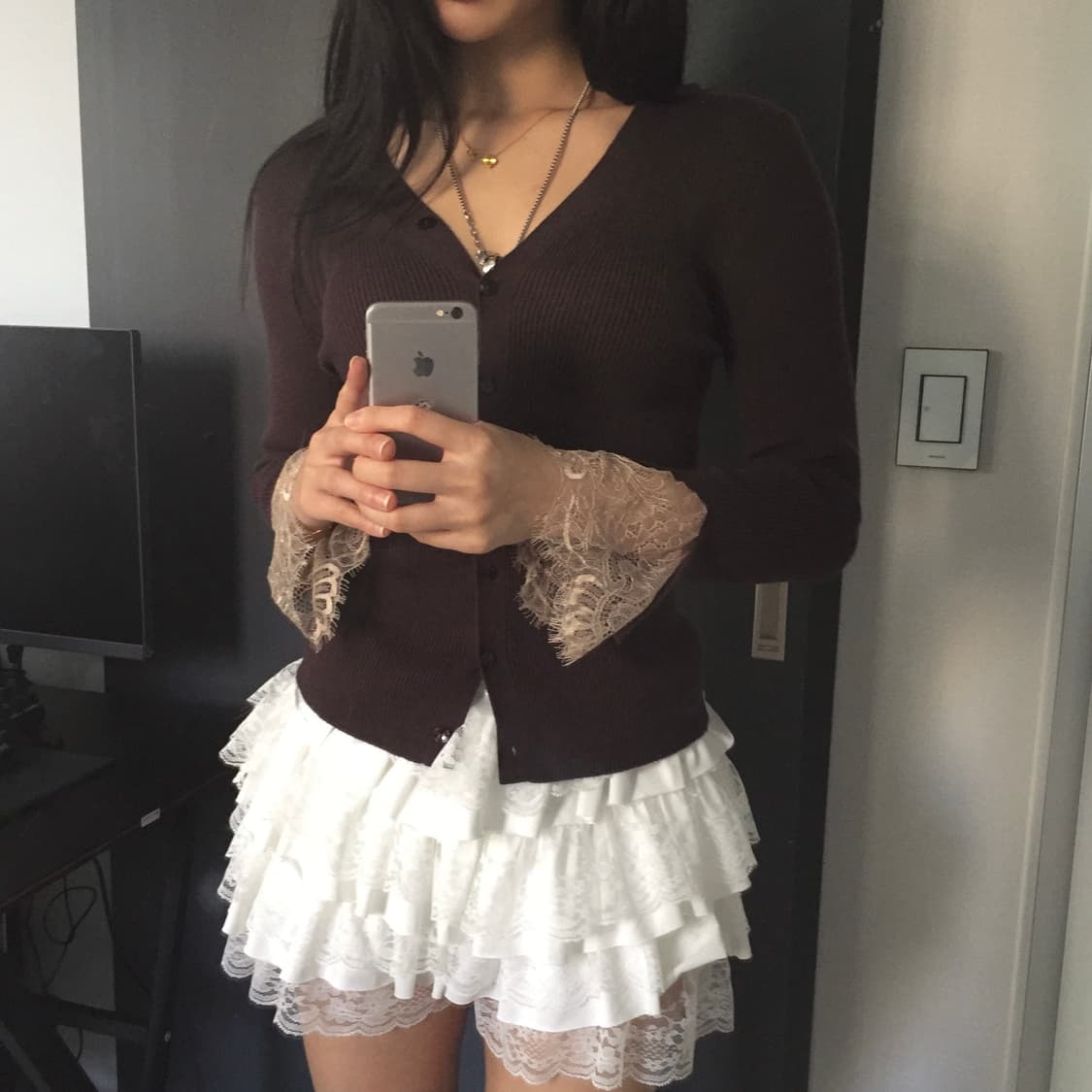 Ketty 레이스 오네갸루 브이넥 니트 가디건 상품이미지2