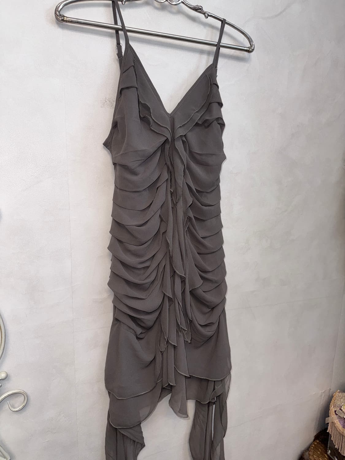 Gray fairy shirring lace unbalanced ops 상품이미지2