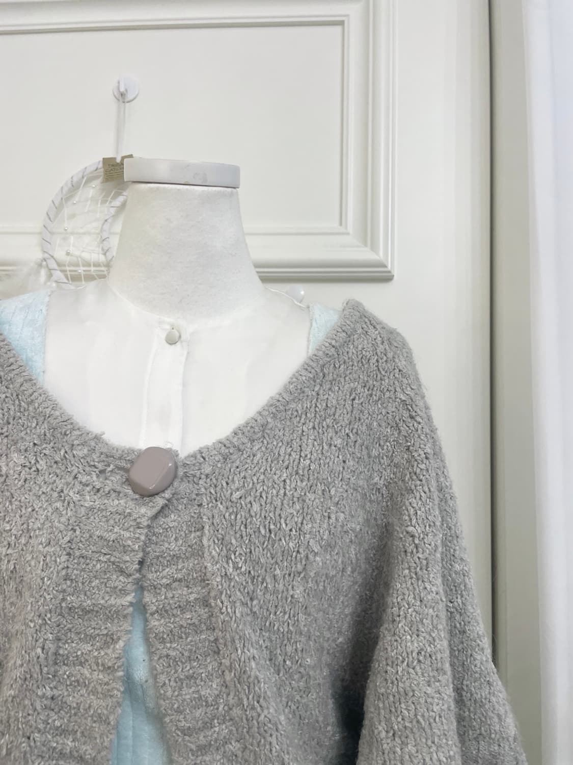 sheergray boucle one-button cape cardiga 상품이미지7