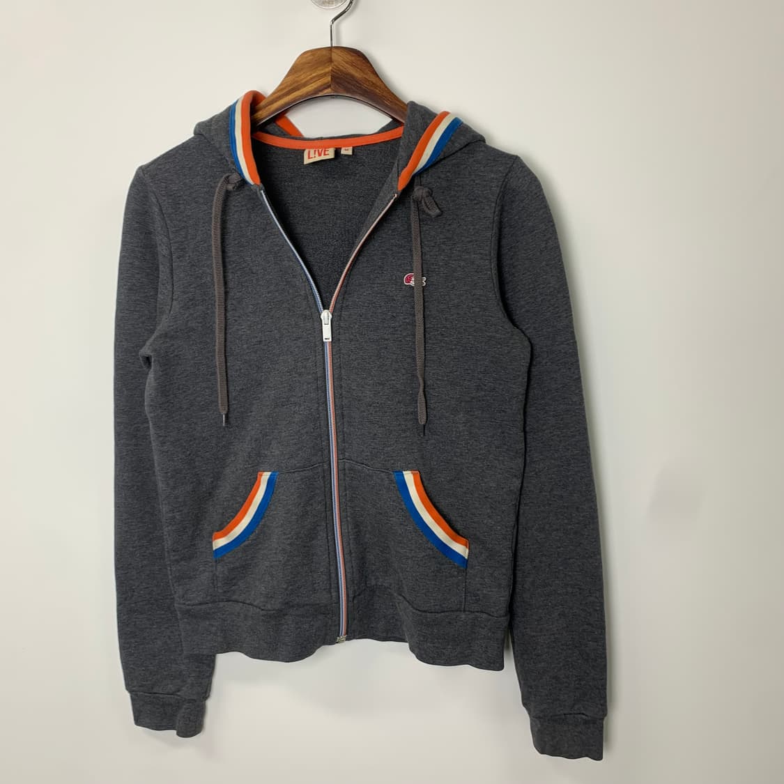 라코스테 자수로고 차콜 후드집업 상품이미지2