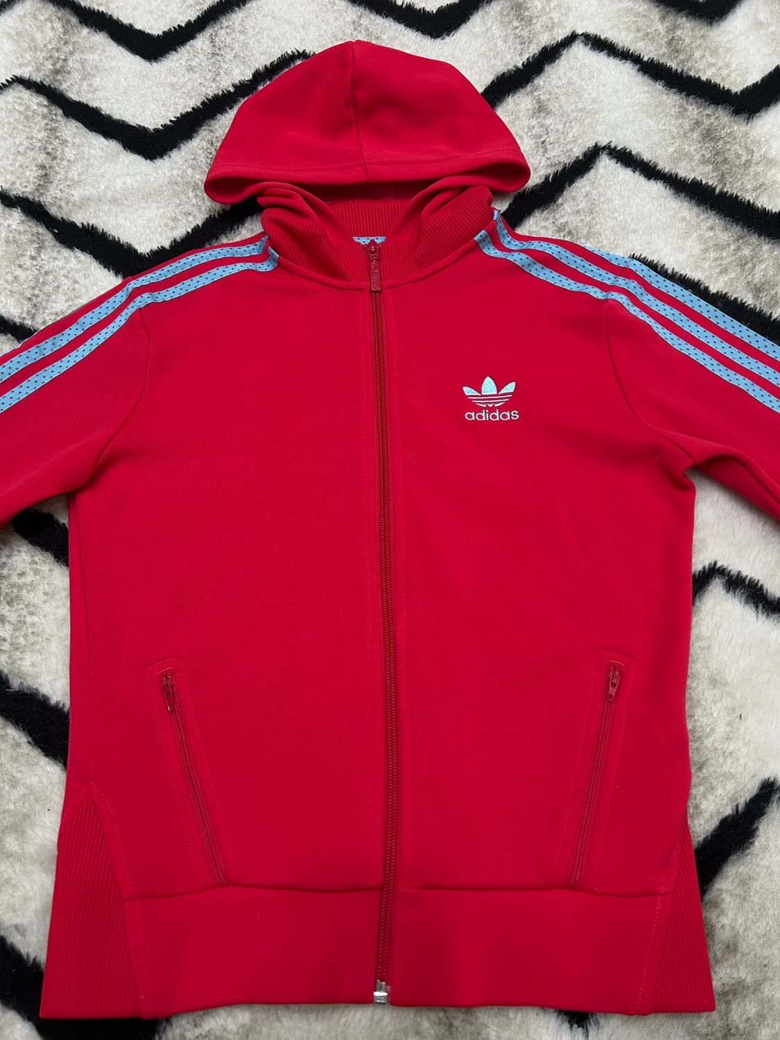 [S]아디다스 도트 삼선 후드져지/핑크블루 상품이미지3