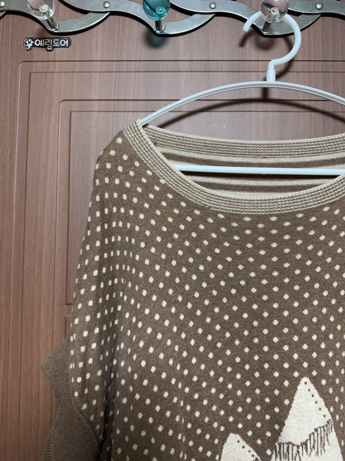 모리걸 하구미 일본 빈티지 라떼갸루 도트 아트 패턴 반팔 니트 상품이미지2