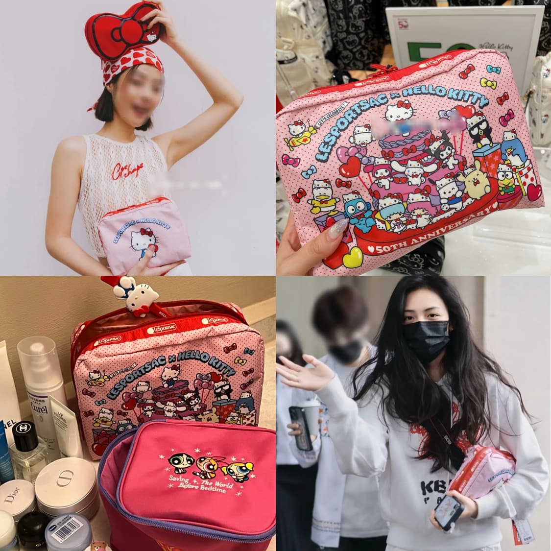 레드 핑크 도트 고양이 레스포색 레스포삭 여행용 화장품 파우치  미니백 상품이미지2