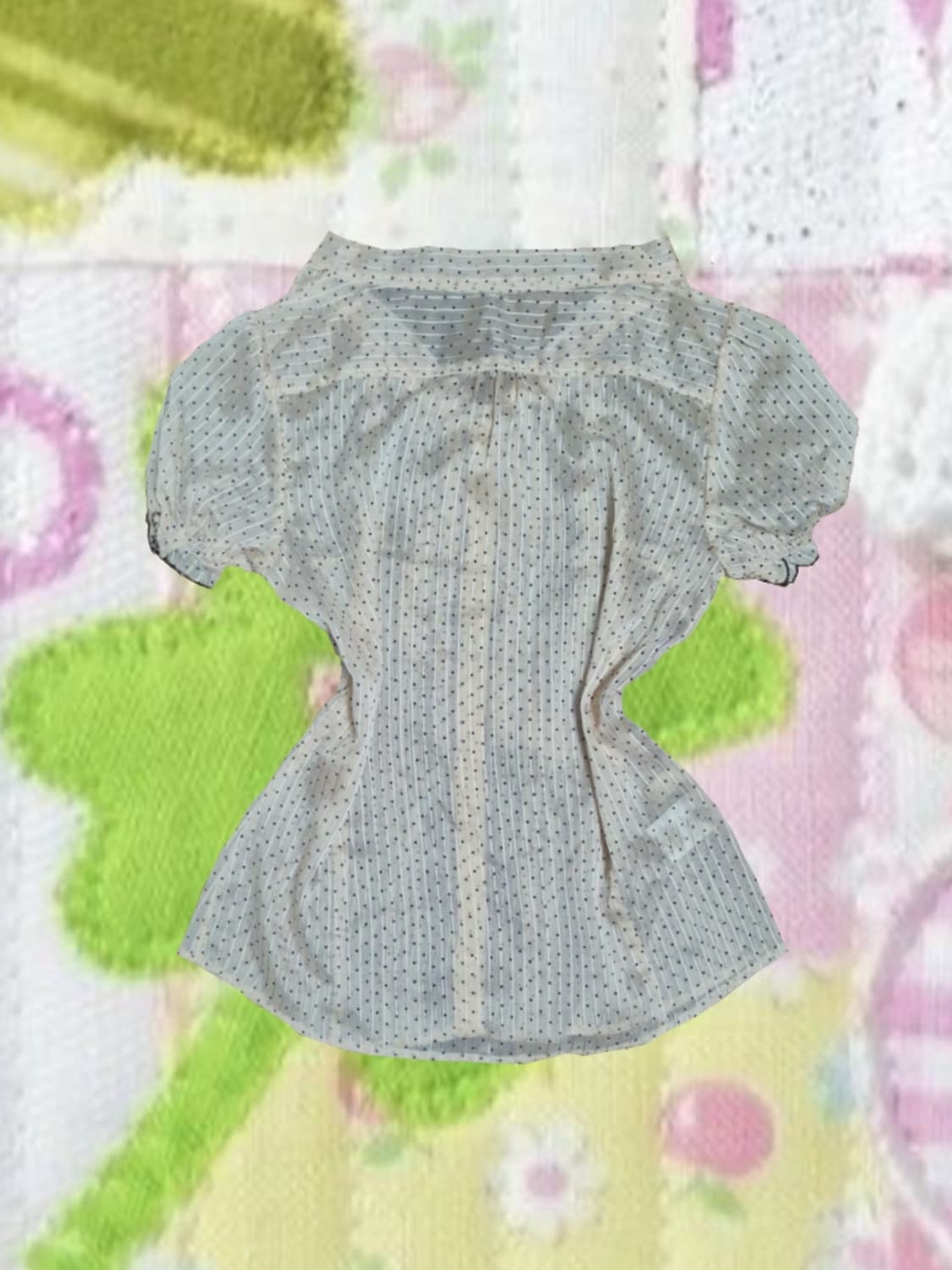 일본 빈티지 도트 프릴 블라우스 반팔 셔츠 딸기우유 핑크 갸루 로걀탑 상품이미지2