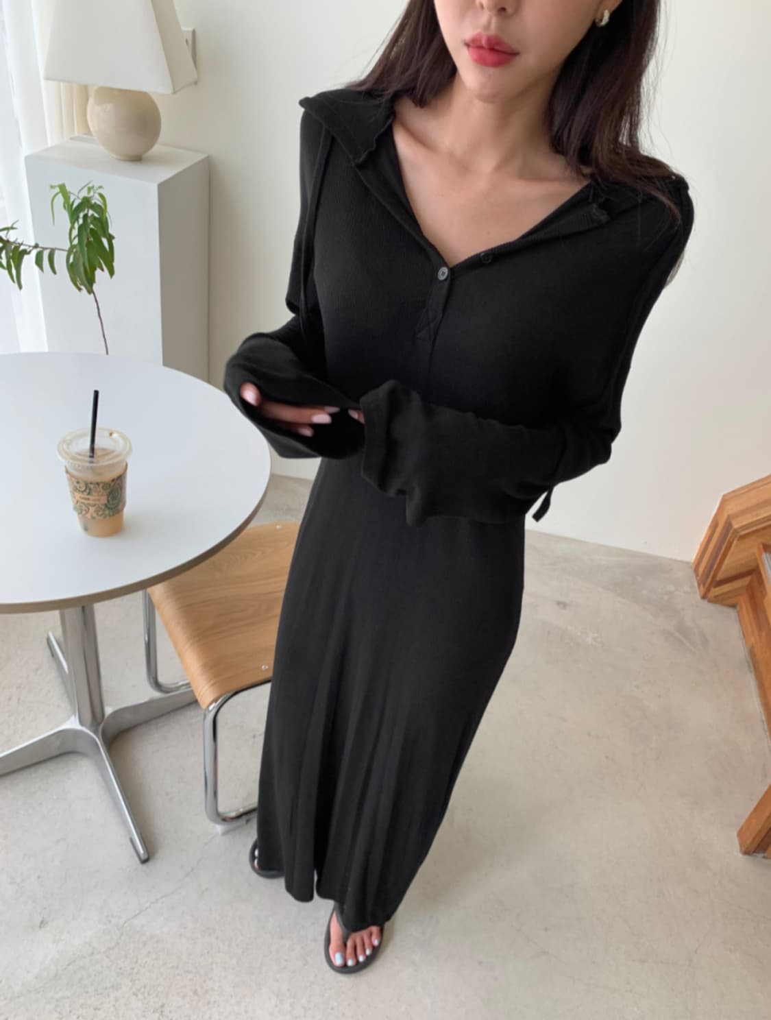 블랙 롱 후드원피스 상품이미지3