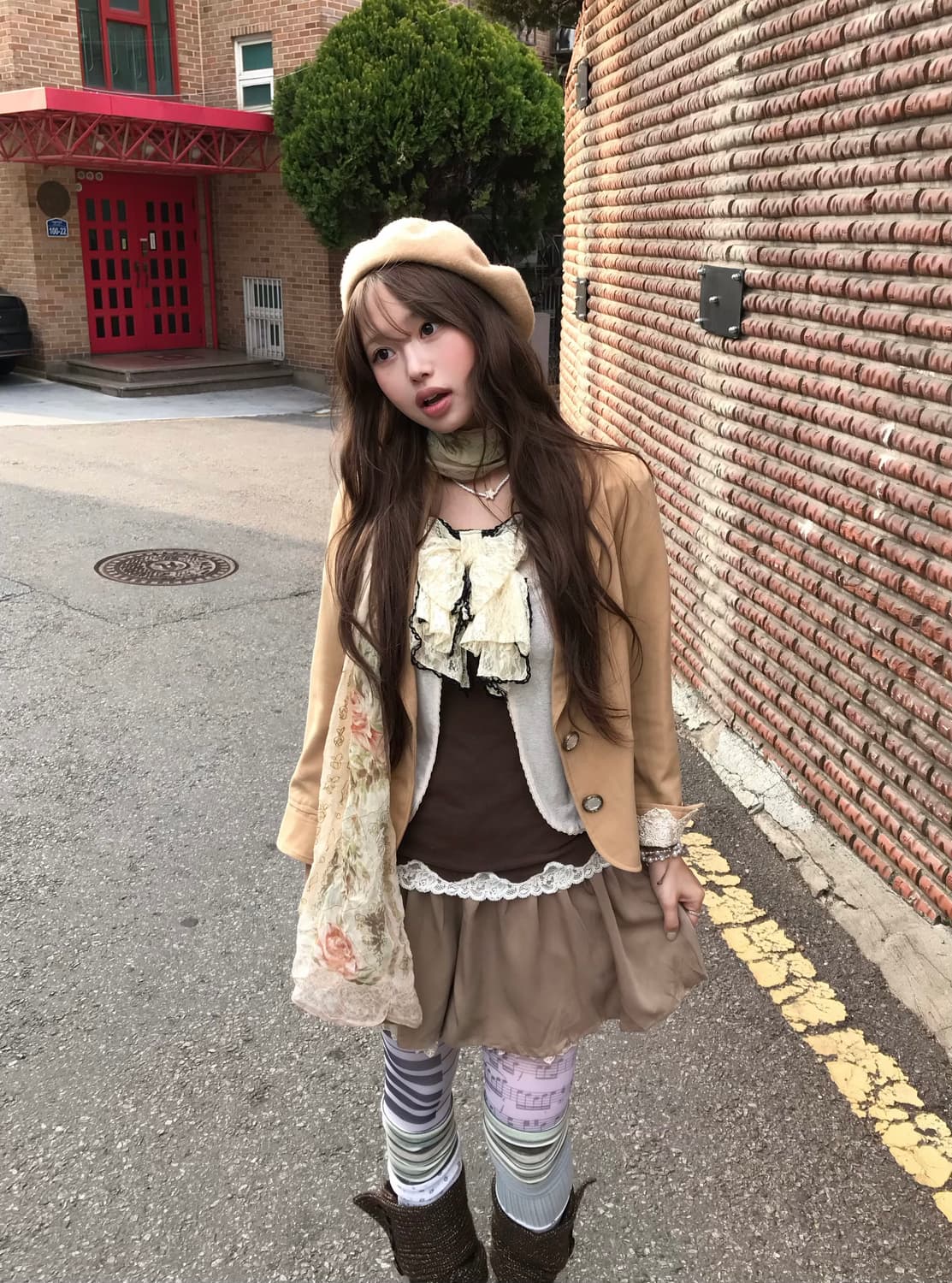 엑시즈팜 베이지 브라운 페어리 니혼진 쿠루미 코디세트 상품이미지1