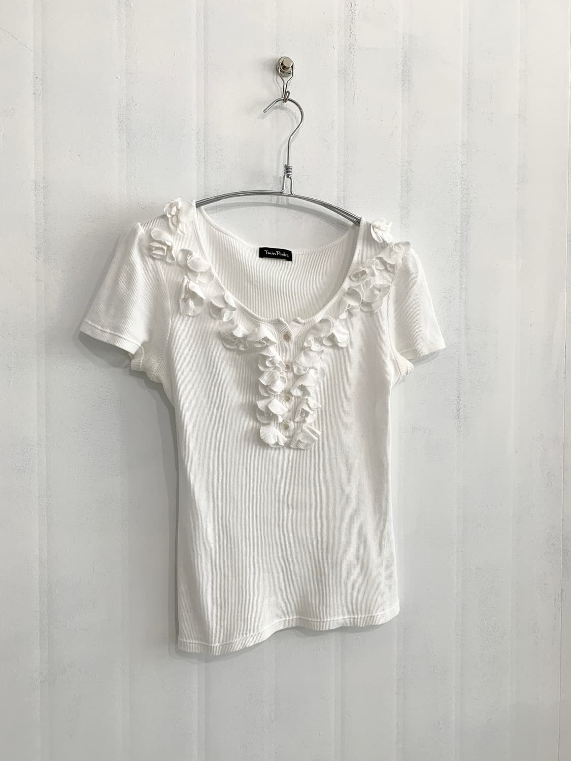 White Lovely Ribbed Short Sleeve Top 상품이미지6