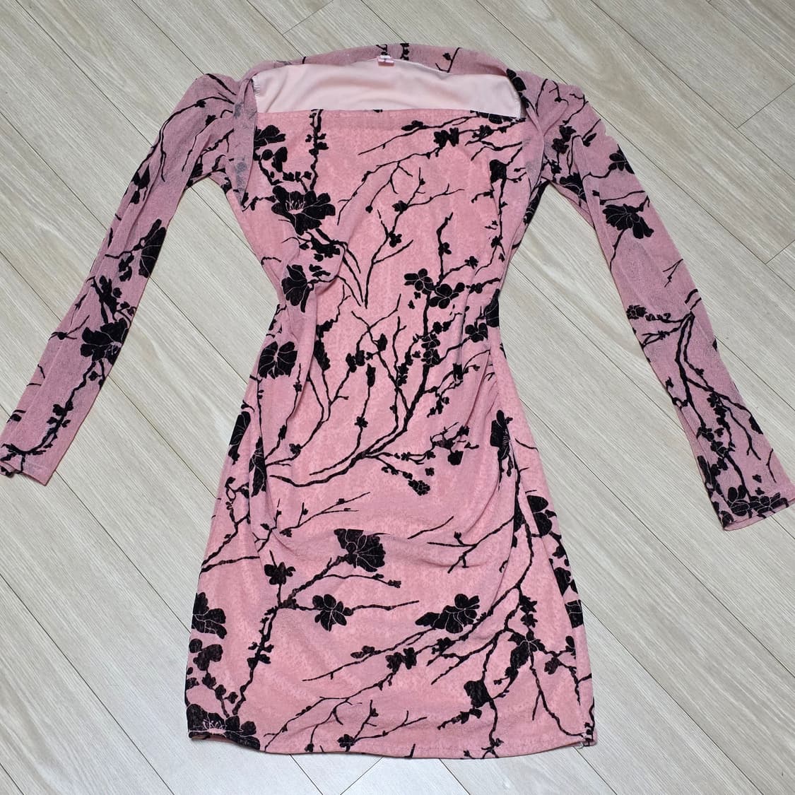 빈티지) 히비스커스 핑크 플로럴 오리엔탈st 딱붙 y2k 메쉬 원피스 상품이미지2