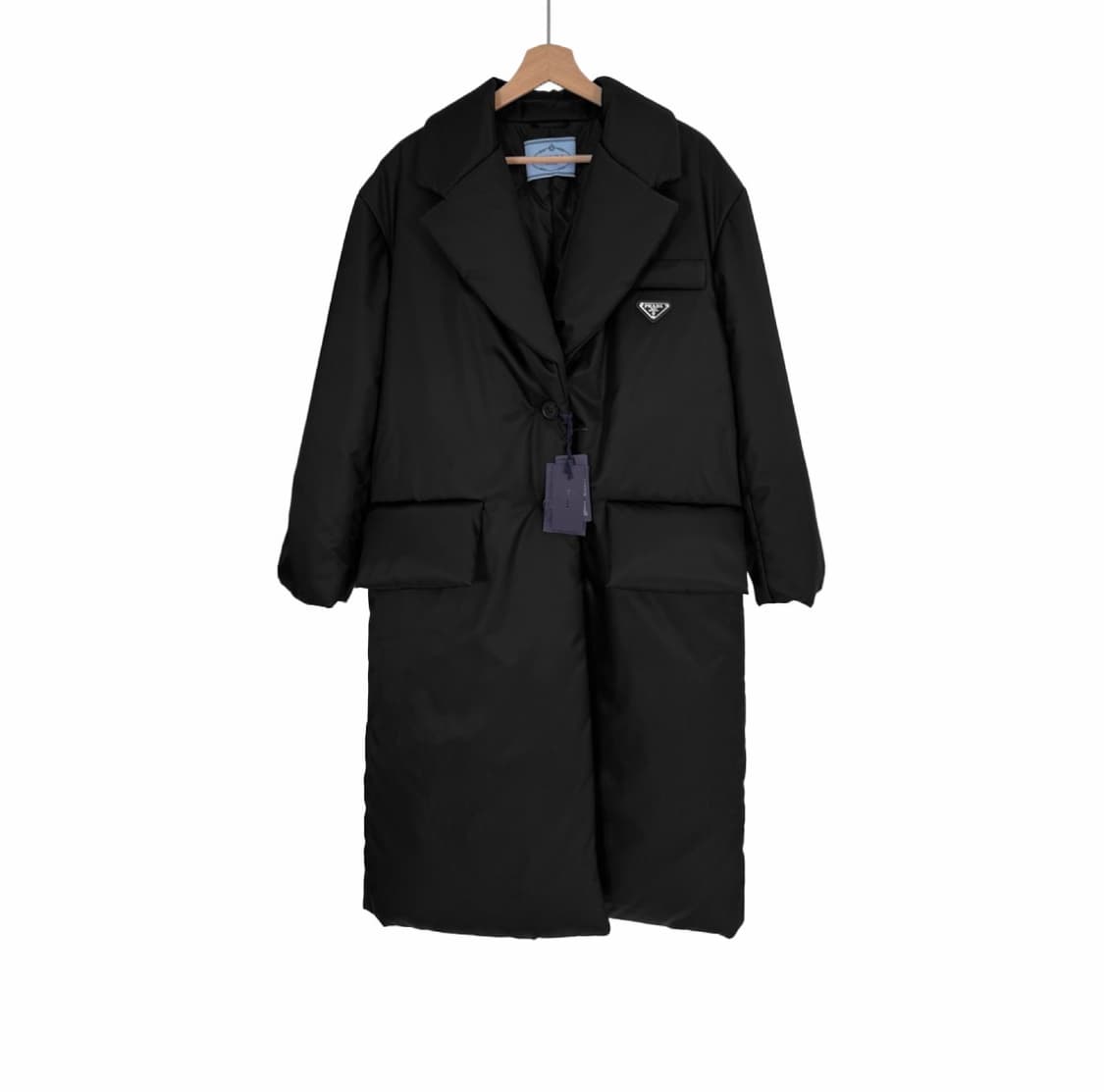 [38] 프라다 여성 리나일론 삼각로고 다운 벨트 롱 패딩 코트 블랙 상품이미지2
