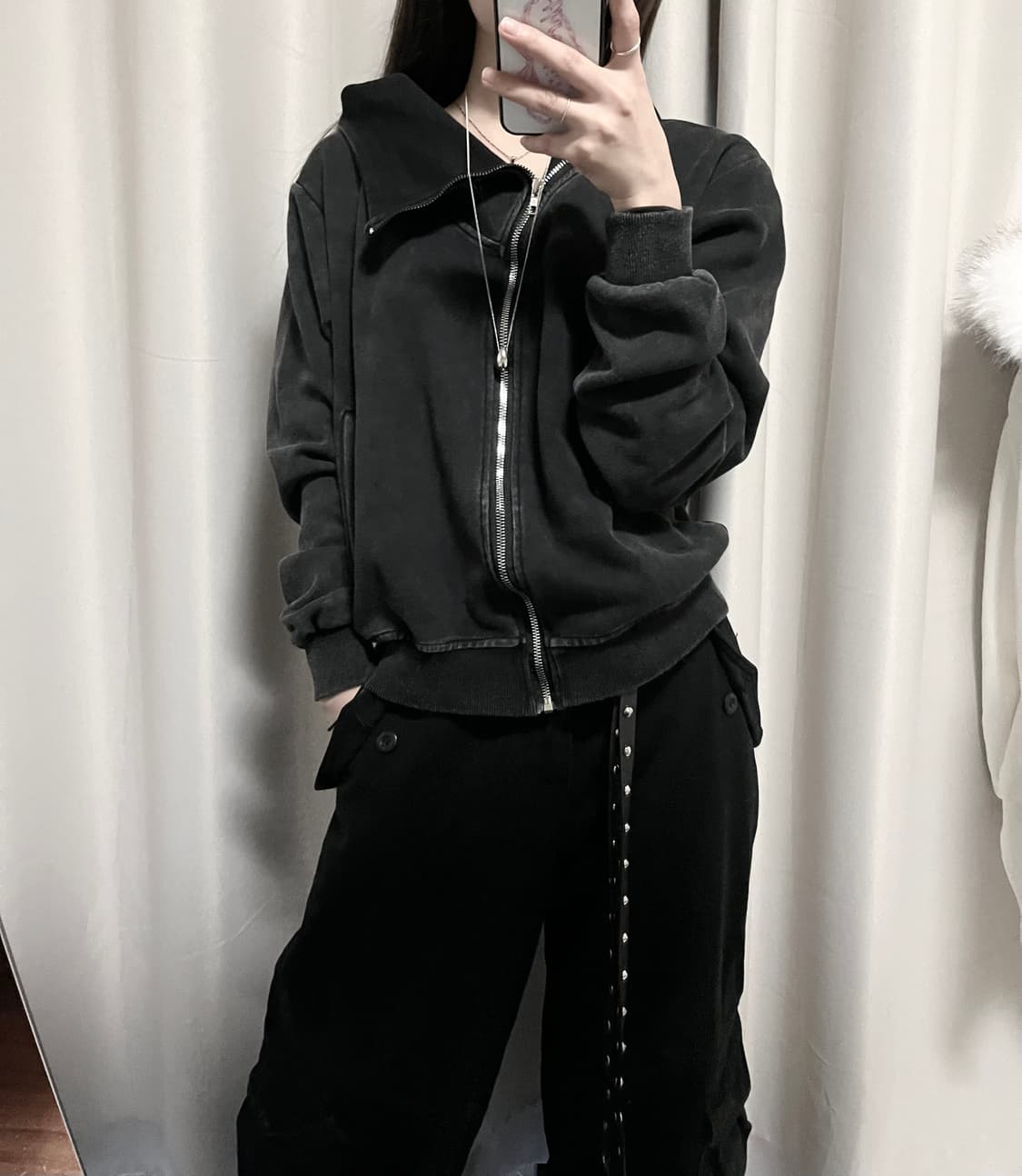 빈티지 하이넥 워싱 투웨이 후드집업 상품이미지1