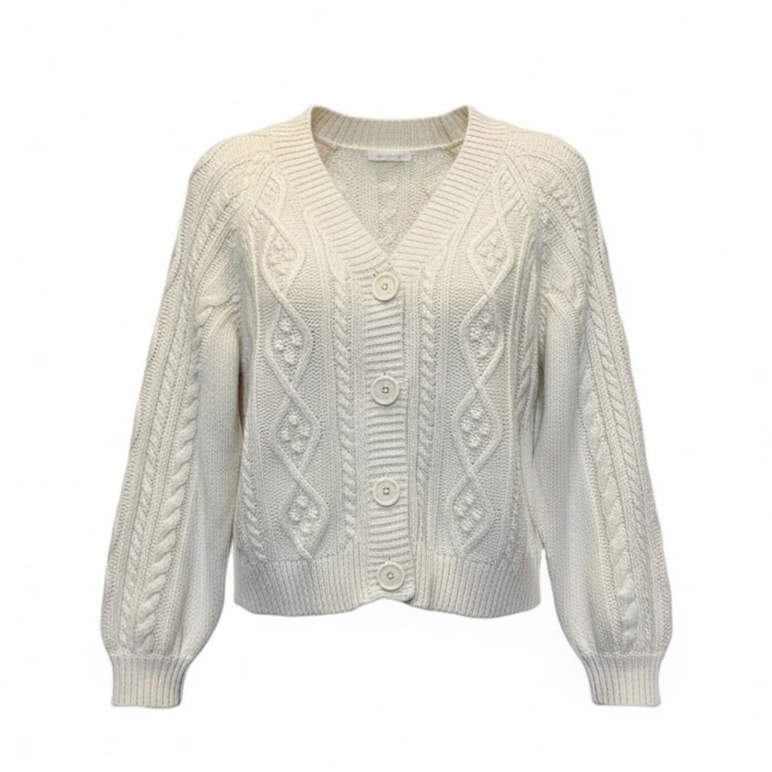 JPN VINTAGE 빅버튼 아란 니트가디건 케이블 패턴 볼륨 디테일 상품이미지1