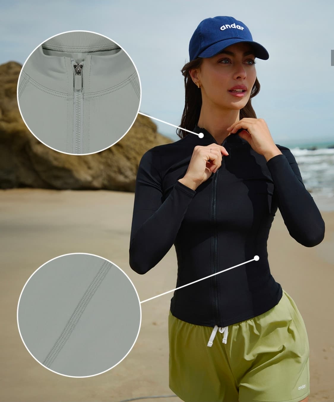 안다르 풀앤비치 집업 래쉬가드 블랙 S 55 수영복 비치웨어 지퍼 검정 상품이미지4