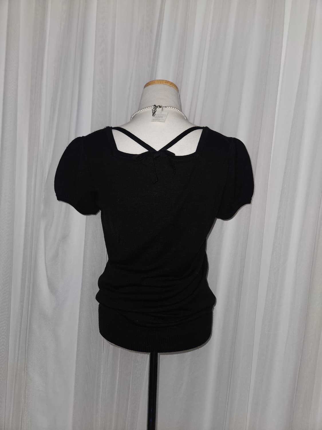 C.D.S. BASIC 블랙 히메 젬스톤 퍼프 반팔 니트 블라우스 상품이미지3