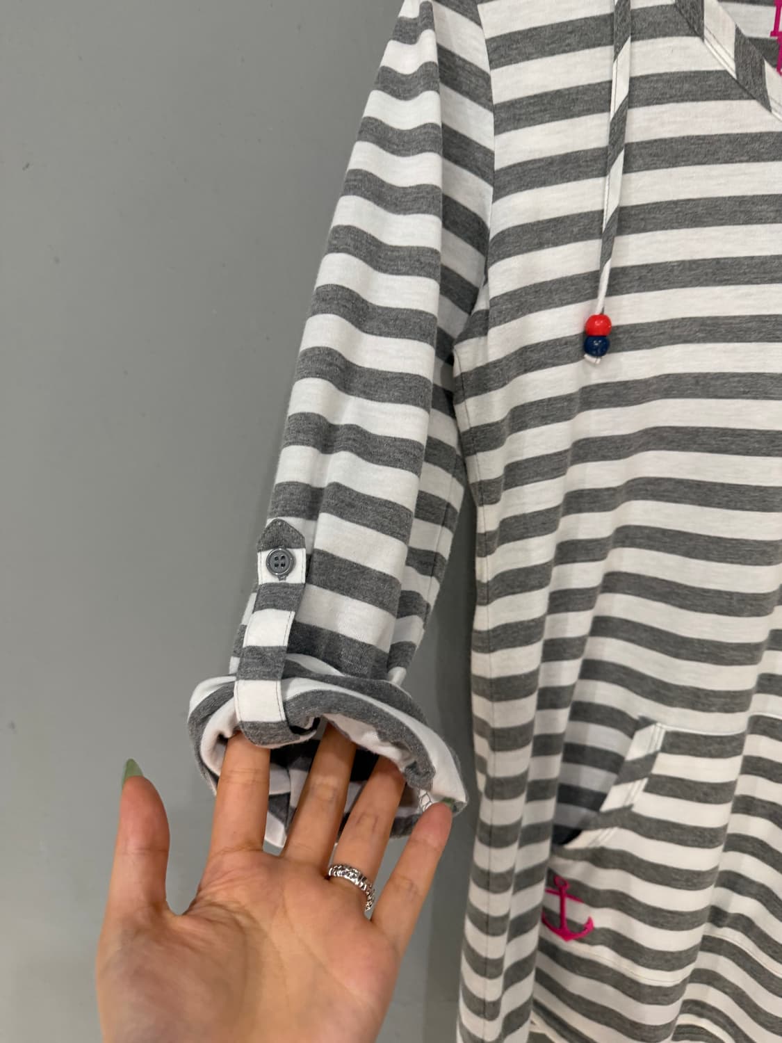stripe pattern v-neck hood sleeve 상품이미지7