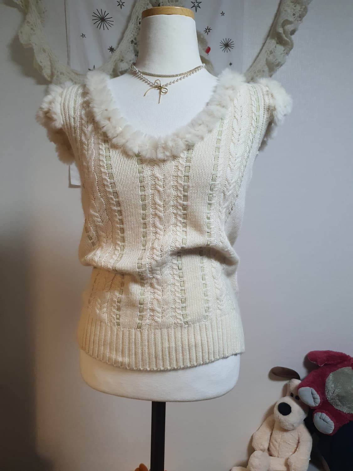 [모리걸] 아이보리 퍼 니트 셔츠 상품이미지1