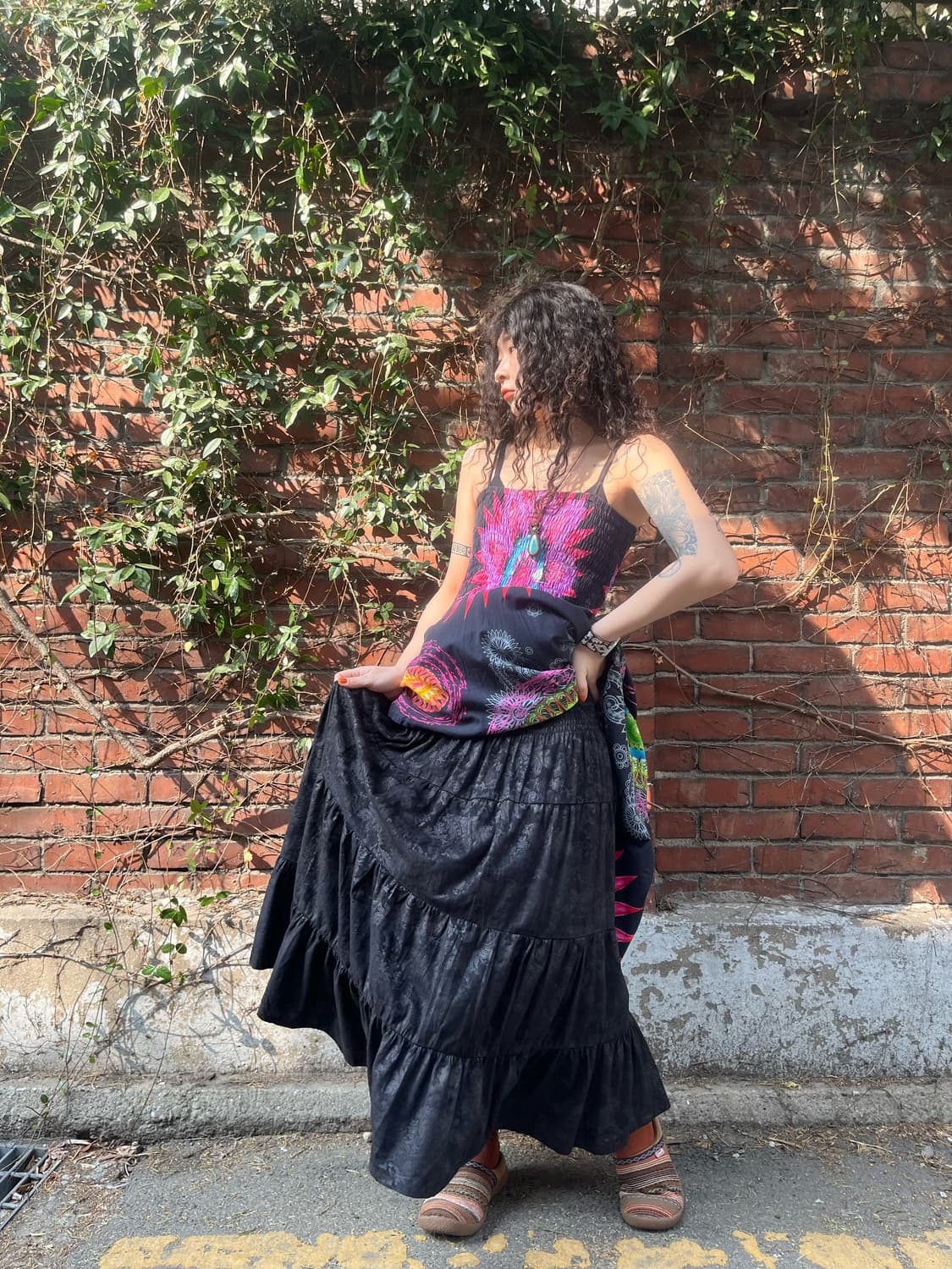 블랙 페이즐리 패턴 롱 스커트 상품이미지2