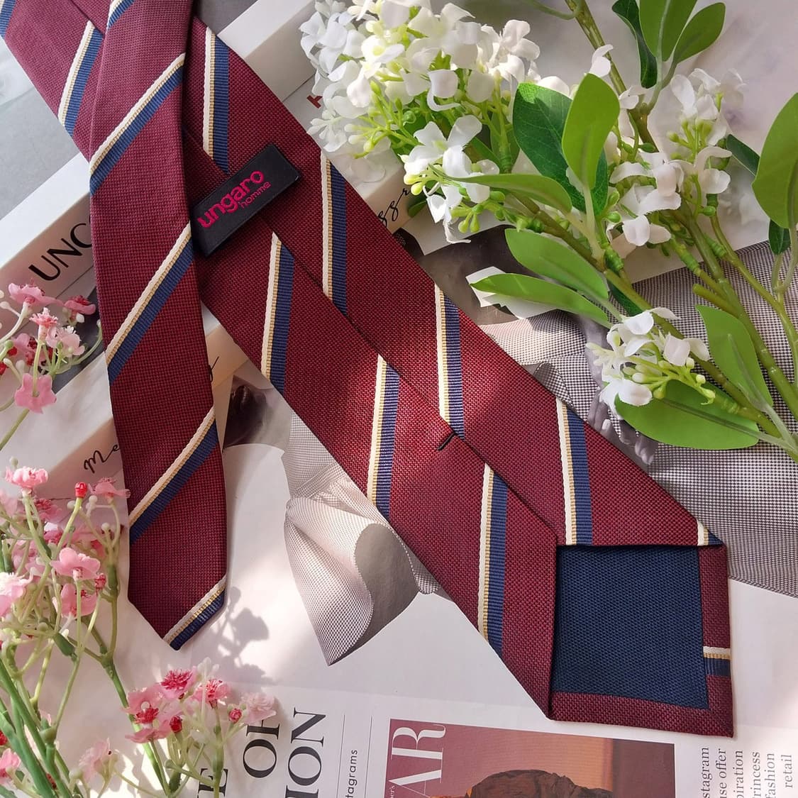 웅가로 실크 와인 스트라이프 넥타이 8cm A+등급 K2365 상품이미지5