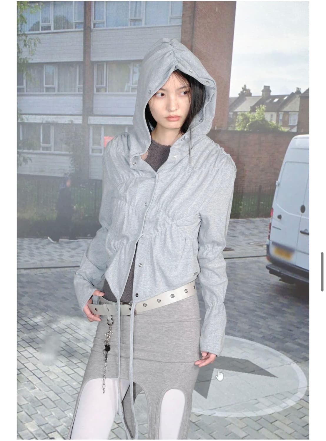 세릭 셔링 랩 후드 가디건 그레이 상품이미지2