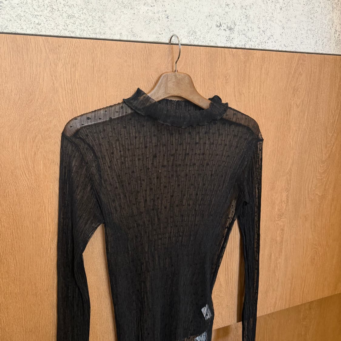 빈티지 하이넥 롱슬리브 시스루 티셔츠 도트 패턴 디테일 블랙 k74 상품이미지3