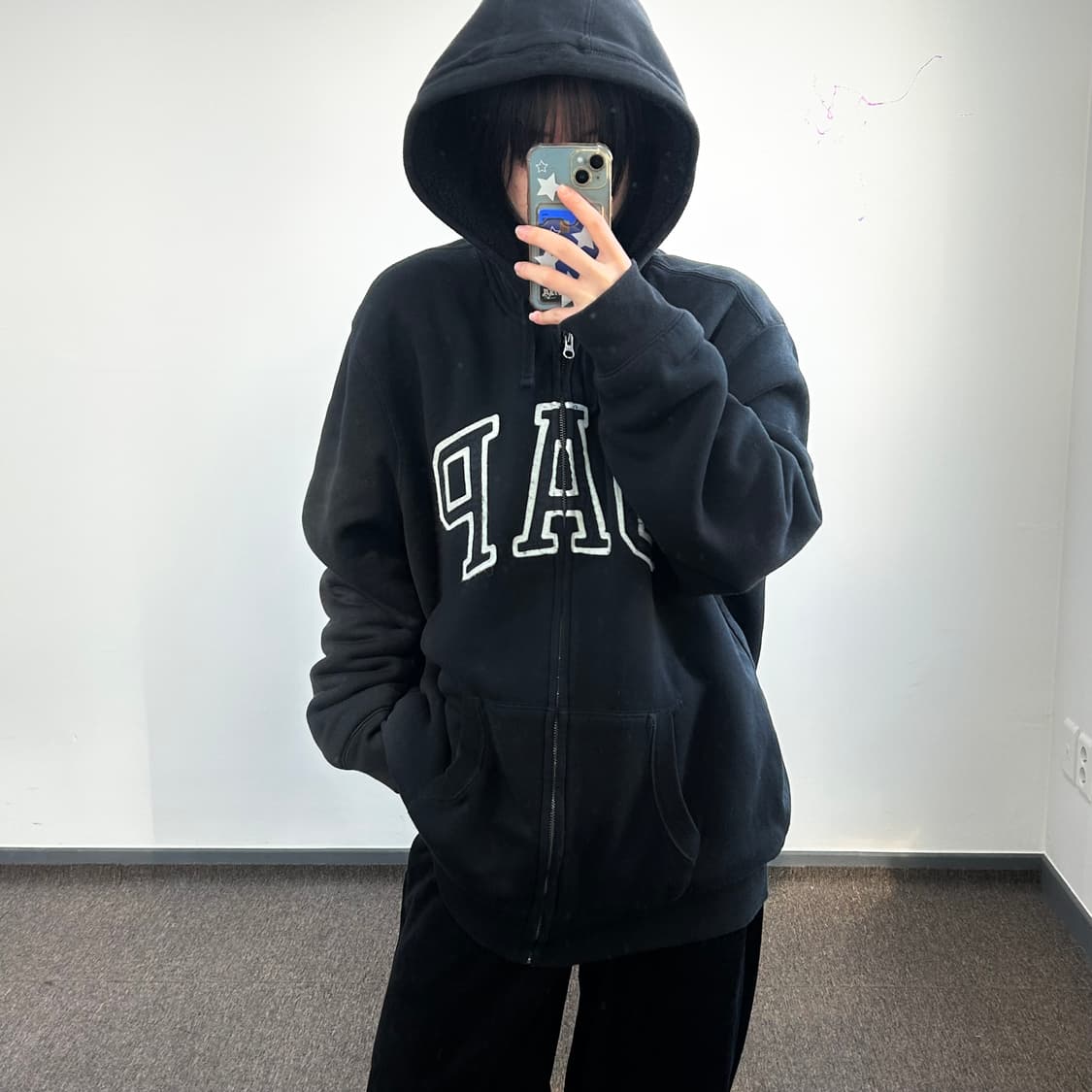 Gap 갭 블랙 퍼 안감 후드집업  상품이미지1