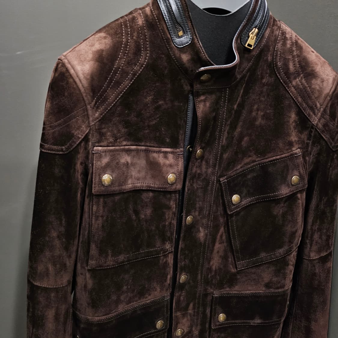 톰포드 모터사이클 금장버튼 스웨이드 레더트리밍 가죽자켓 상품이미지3
