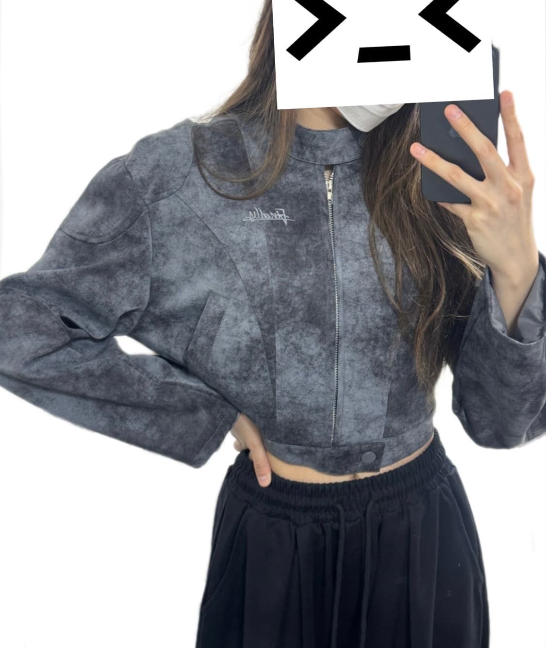 🩶크롭 크랙 라이더자켓 상품이미지3