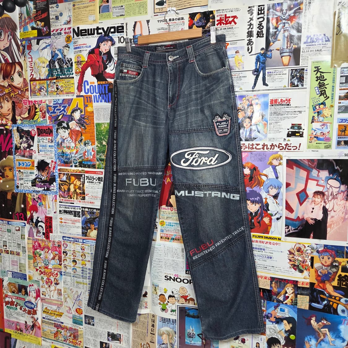 후부 레이싱 자수 레터링 데님 팬츠 상품이미지2